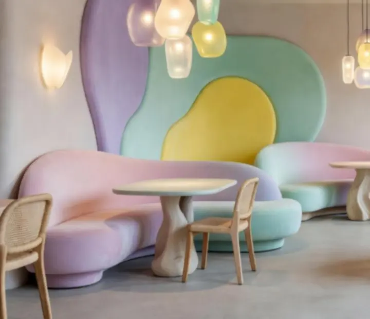 Artistic décor and lighting details inside the restaurant