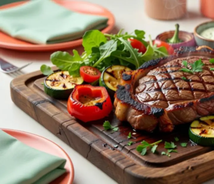 Charcoal grilled steak platter with sides at Charcoal & Chips